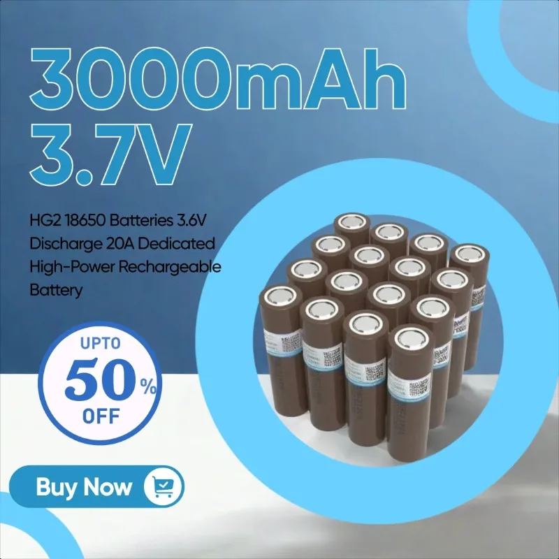 

3000mAh 3.7V HG2 18650 Batteries 3.6V Discharge 20A Dedicated High-Power Rechargeable Battery