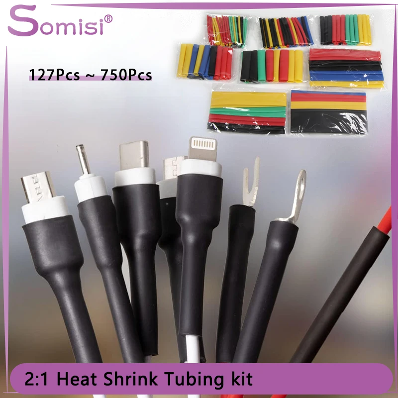 2:1 Heat Shrink Tube Kit Thermoresistant Shrinkage Tubing Wire Wrapping Electrical Connection Cable Insulation Sleeved Protecter