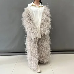 Women Natural Ostrich Feather Coat Lady Luxury Overcoat Fashion Winter Long Coat Fluffy Outerwear S5547