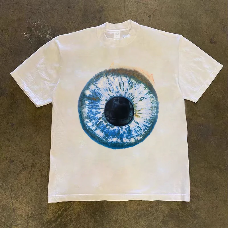 

Heavy Opaque, Blue Pupil American Retro Oversize Short-sleeved T-shirt Camisetas Maillot Psg