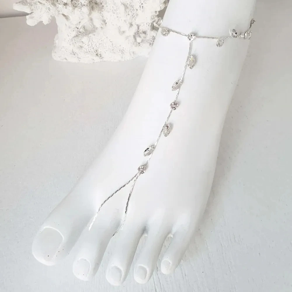 Stonefans Boho Leaf Bridal Crystal Anklet Bracelet Toe Ankle Chain for Women Rhinestone Foot Chain Summer Sandal Leg Jewelry