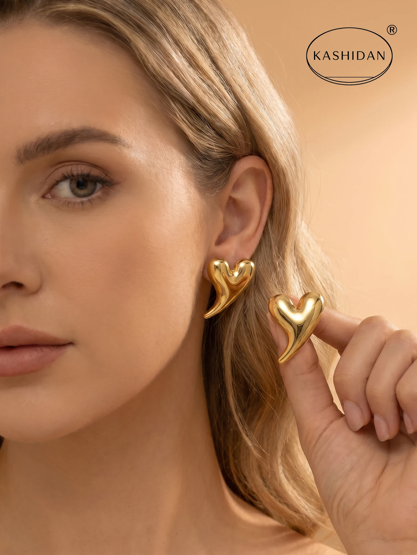 Fashion Stainless Steel Heart Stud Earrings for Women Chunky Smooth Abstract Asymmetric Shape Earrings