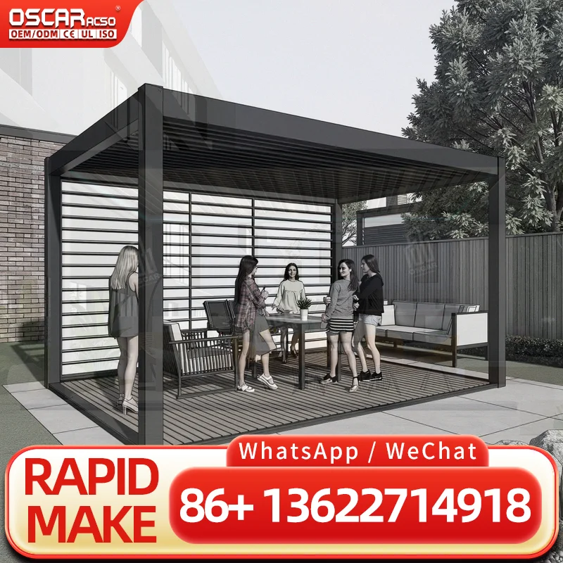 Retractable Louvered Mechanism for Pitched Roof Cover Gazebo Lights Blinds Slanted Pergola in US Outdoor Patio Garden pergola