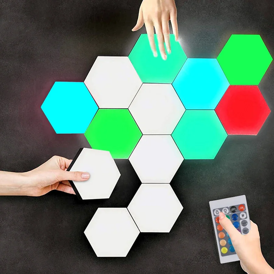 RGB LED Hexagon Light Bluetooth Indoor Wall Light APP Remote Control Night Light Computer Game Room Decoration Bedroom Bedside