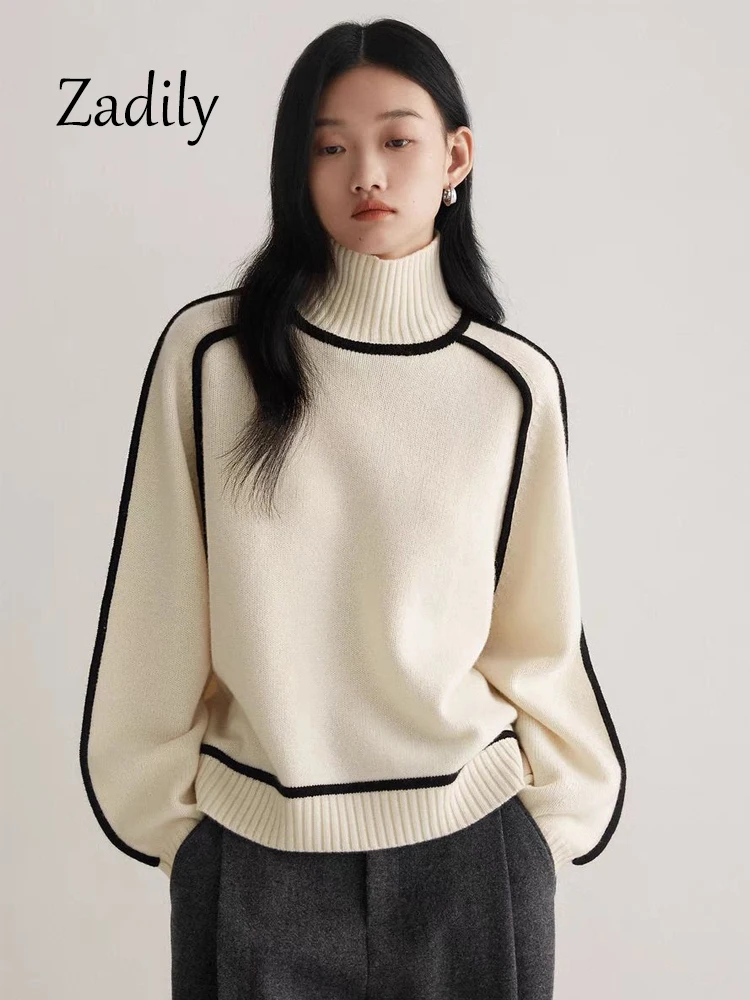 

Zadily 2023 Winter Causal Long Sleeve Women Turtleneck Sweater Korea Style Loose Solid Color Knit Ladies Pullovers Warm Clothing