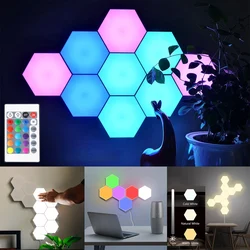 Remote Control Hexagon Wall Lights Smart Wall-Mounted Touch-Sensitive DIY Geometric Modular Gaming Room Decor RGB Night Lights