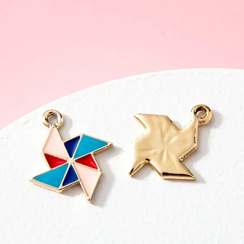 10Pcs Windmill Enamel Charms Metal Tangram Pinwheel Pendants Ornaments Beads for Bracelet Earrings Jewelry Handmaking Accessory