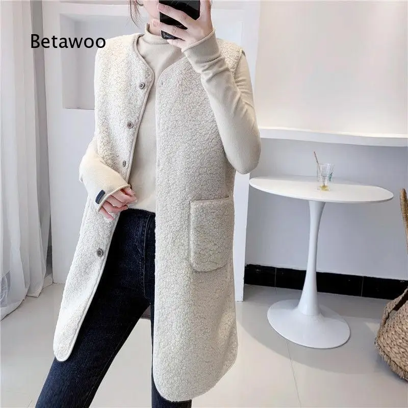Women Mid Length Loose Faux Lamb Fur Vest Sleeveless Outerwear Soft Warm Waistcoat Stylish Versatile Design For Autumn And Wint 3