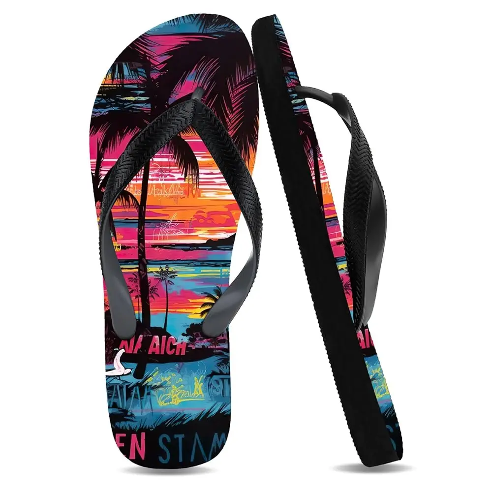 

Flip Flops for Women Men with Palm Trees & City Prints Holiday Parties and Casual Thong Sandals Lightweight Anti - Slip Beach