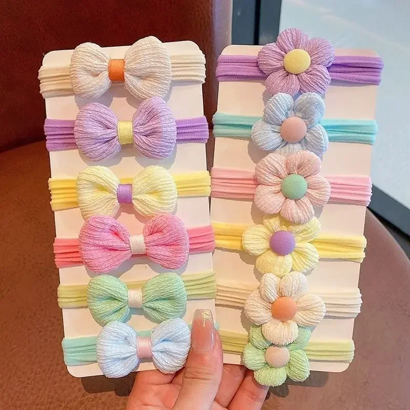 6 Pcs Cute Girls Nylon Flower Hair Ties Candy Elastic Bow Hair Bands Pigtails Hair Rope Rubber Headband Scrunchies Accessories