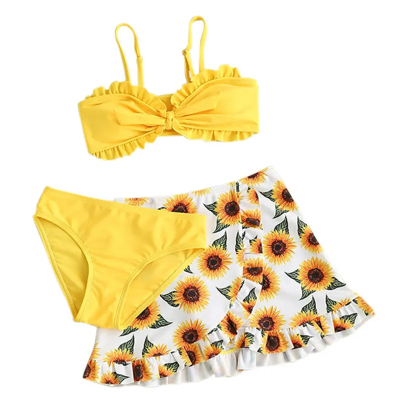 New Summer Kids costume da bagno Girls Set Girl girasole Print Ruffle Hem Bikini costume da bagno Ruffle Swimwear outfit Infant Hollow Bikini