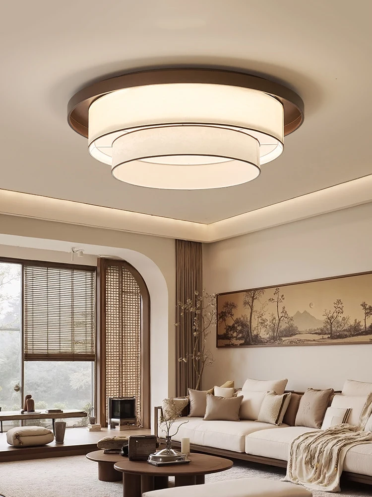 French Palace Style Fabric Ceiling Lamp Coffee Brown Metal Frame High Translucent Flush Mount Lamp For Bedroom Living Study Room