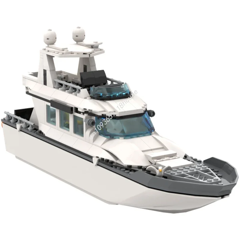 

548pcs MOC Motor Yacht Rockerfeller Flybridge Cruiser White Black City Building Blocks Christmas Gift Parent Child Interactive