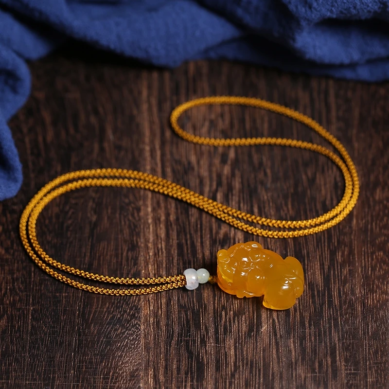 One Nature Yellow Agate Pi Xiu Lucky Beast Pendant Amulet Bless Hanging Chalcedony Talisman