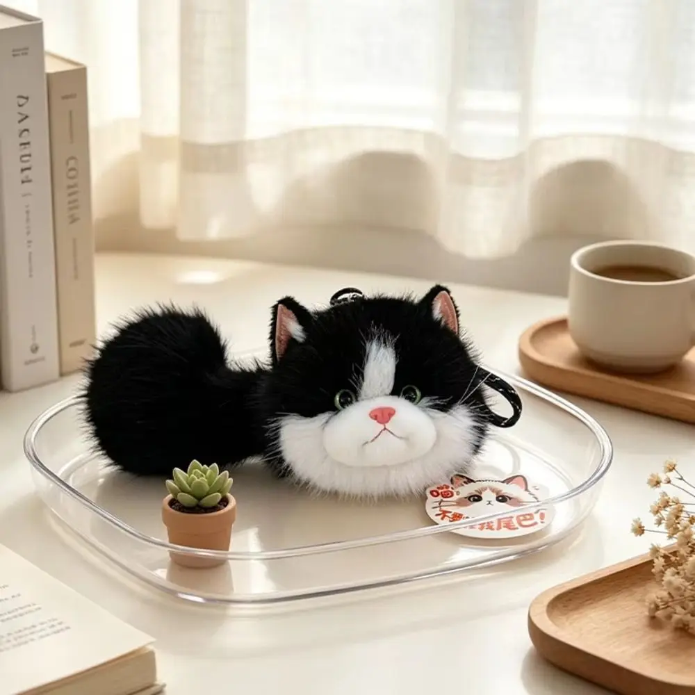 Kawaii 33CM Cat Plush Keychain Cute Big Head Ragdoll Cat Stuffed Keychain Soft Plush Long Tail Stuffed Animal Doll Bag Pendant