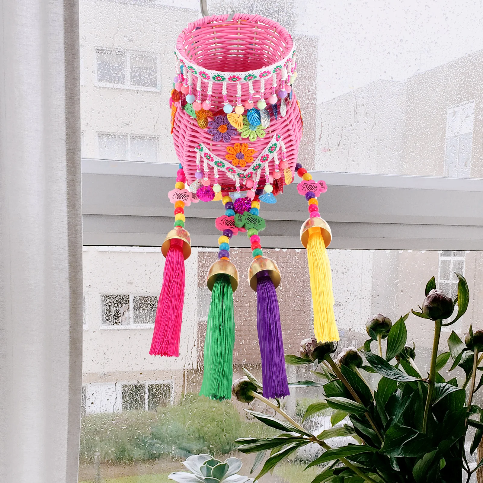 

Plastic Basket Children Backpack Kid Weaving Tassel Storage Container Fruits Accessories Household Items Bedroom Office Ethnic