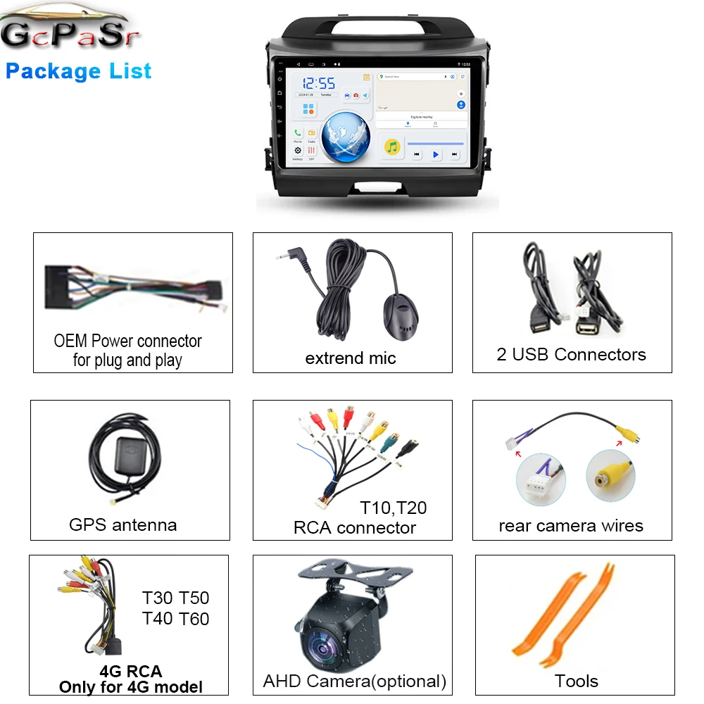 Autoradio Android 16 For Kia Sportage 3 SL 2010 2011 - 2016 2K Screen Car Radio Video Player Carplay Auto GPS Navi GPS Wifi BT