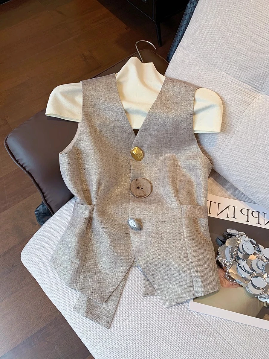 

Ретро V-Ne с завязкой на пуговицах на талии, свободный универсальный топ для мужчин и женщин, летний дизайн, тяжелый, повседневный, модный