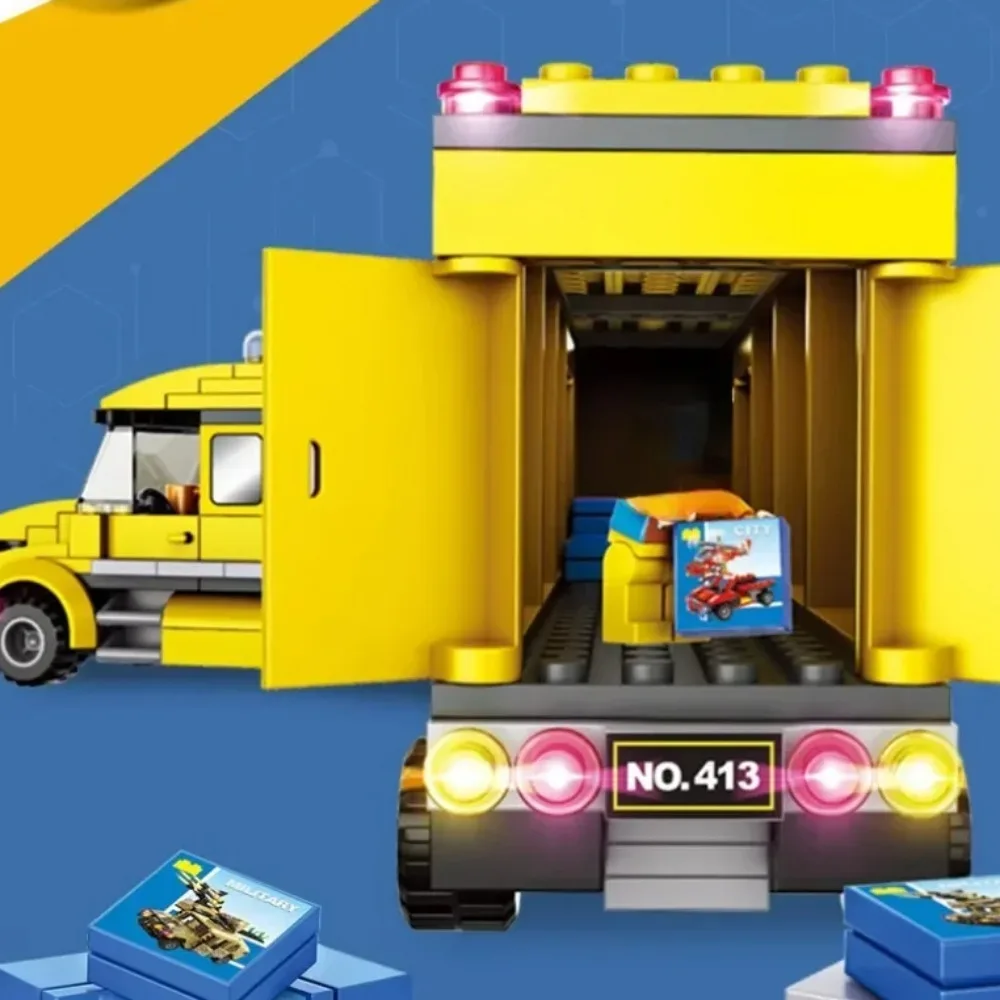 City Technical Yellow Delivery Transport Truck ‌ Bausteine Grün Blau Bus Station Modell Spielzeug für Kinder Urlaub Geschenke – Detail 13