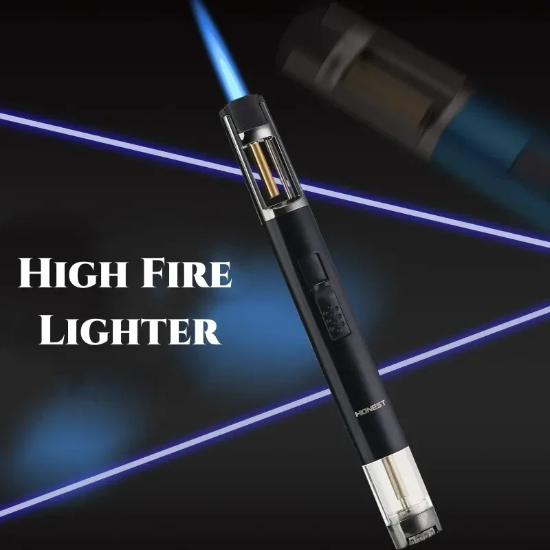 

HONEST Ultra Long Pen Metal Gas Outdoor Windproof Single Body Direct Spray Blue Flame Portable Cigar Lighter Outdoor Gift