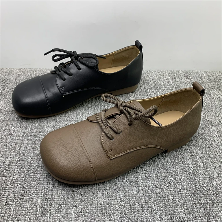 

Новые женские повседневные лоферы из мягкой кожи на плоской подошве с круглым носком в британском стиле, модные, весенние