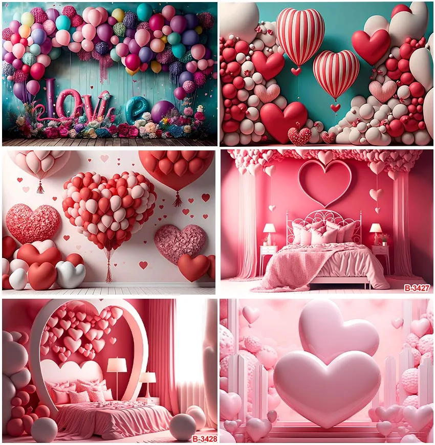 Happy Valentine's Day Photography Pink Red Marriage Room Backdrops Love Heart Balloons Anniversary Birthday Party Backgrounds