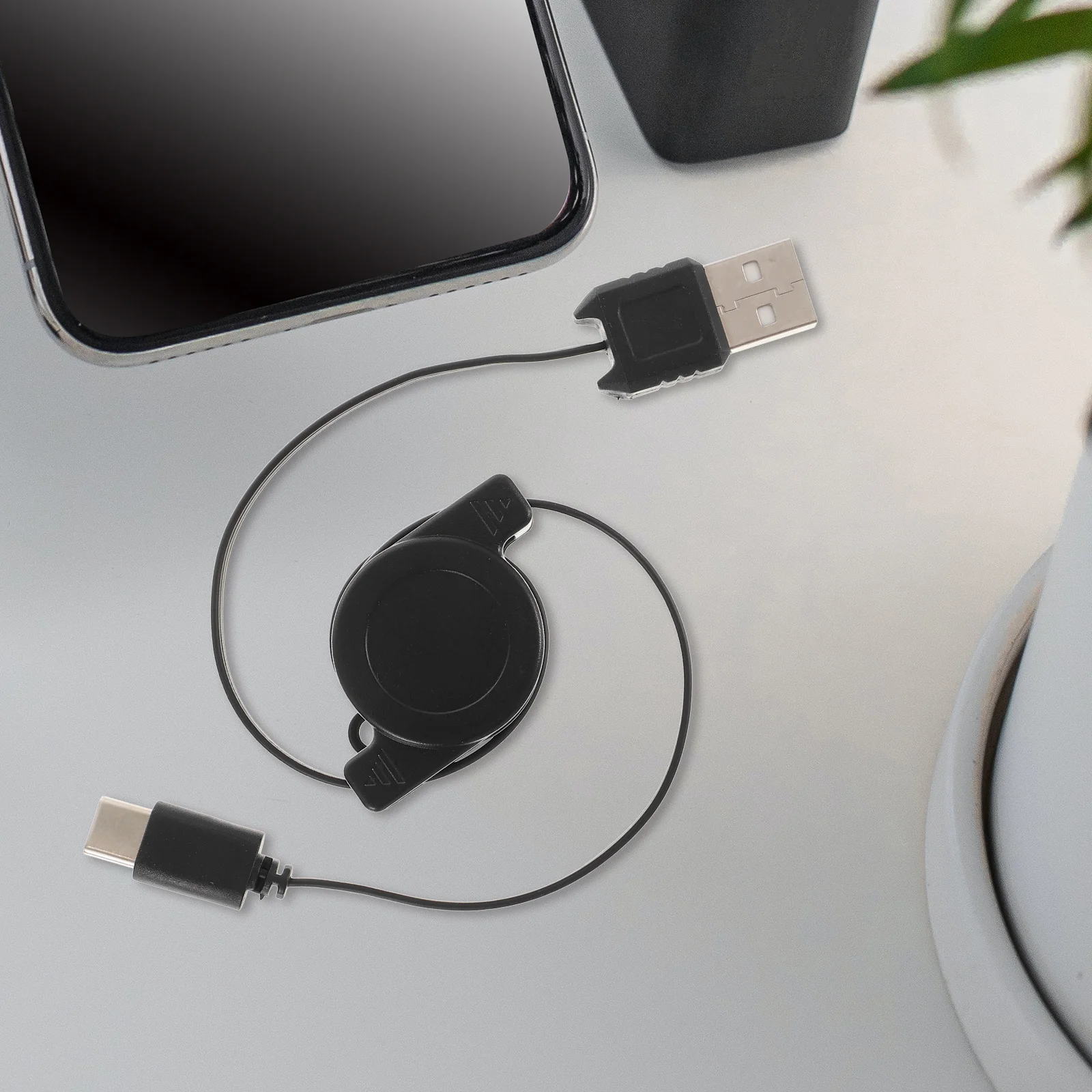 

2pcs 80cm Telescopic Data Cable for Type-c USB- Charging Line Durable Portable Black White