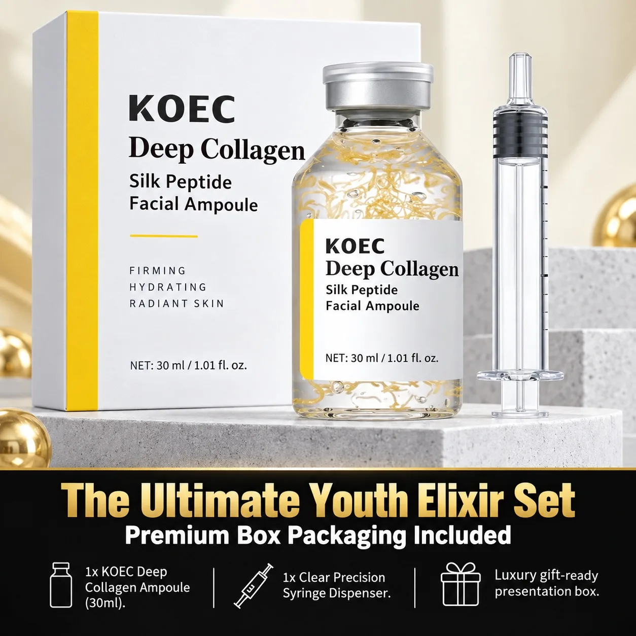 Aging, Sagging Skin? Collagen Peptide Anti-Aging Ampoule – Silk Protein Serum, Tightening, Elasticity, Lifting, Korean Glow Care