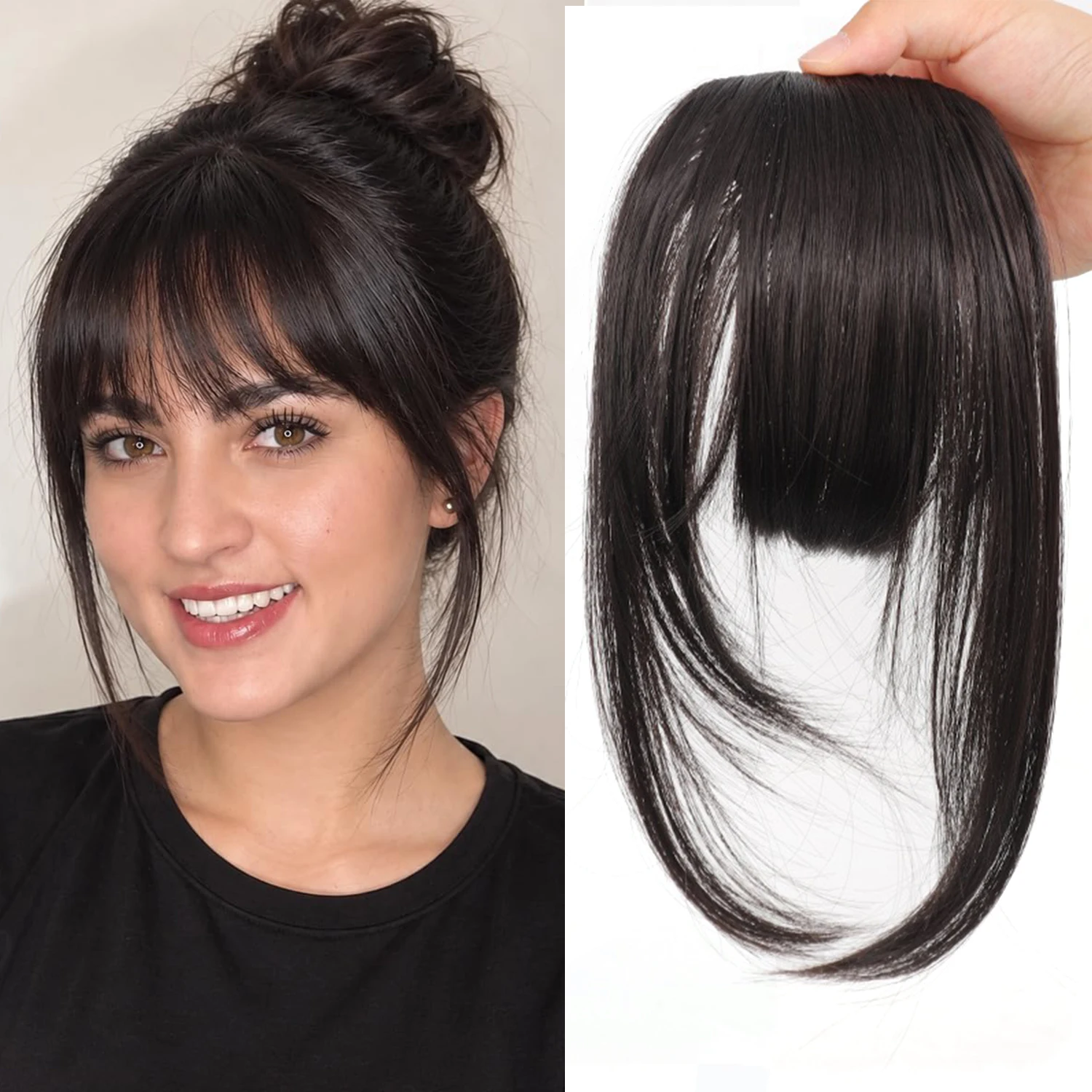 Hair Clip in Bangs, French Fake Bangs for Women Clip on Bangs Fringe with Temples Hairpieces, Easy Clip-On Design, Synthetic