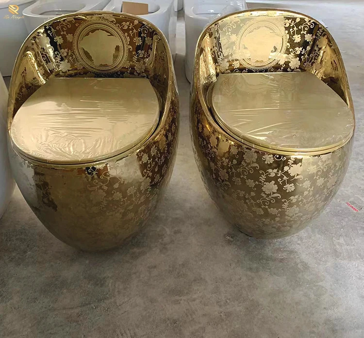 

ZC1 Wall Hung Luxury Gold Toilet Matte Exquisite Pattern High Quality Bathroom Without Water tank One Piece Ceramic Toilet Bowl