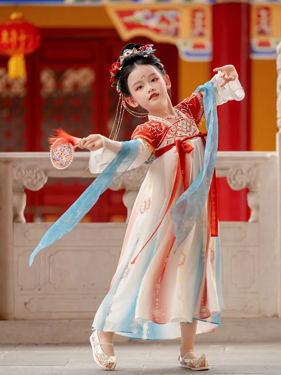 Hanfu Girls' Autumn Dress 2024 New Children's Chinese Style Tang Suit Baby Girl's Ancient Style Jacket and Dress