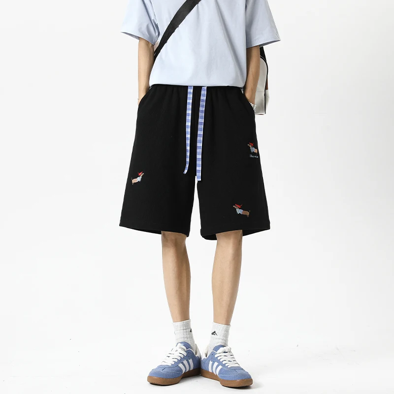 Splice geruite shorts met trekkoord Borduren Hond Grafische shortpant Heren Dames Zwart Beige Marineblauw Jorts Korte broek GYM