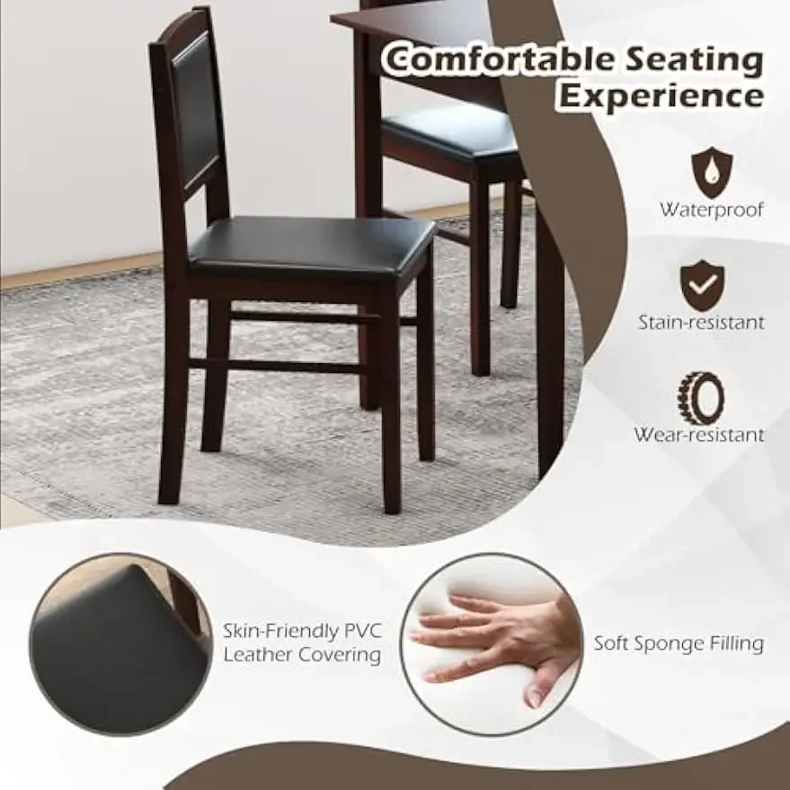 Juego de mesa de comedor de granja para 4, juego de comedor de madera maciza con patas de madera de caucho, asiento tapizado y respaldo acolchado, comedor moderno Ta