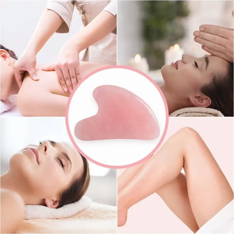 Pink Gua Sha Roller Massager Rose Scraping Facial Skin Beauty Care Resin Guasha Board for Body Scraping Face Massage Tool Set