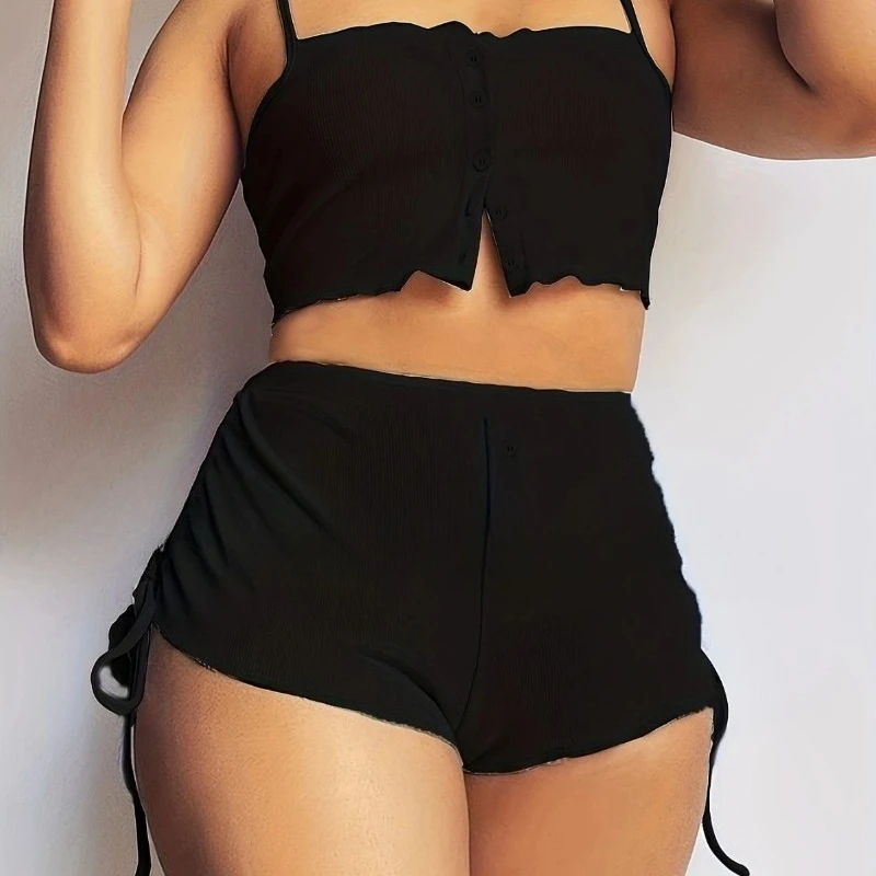 

Summer Pajama Drawstring Casual Halter-top Short Pants Set for Women-Sexy Pajama Pants Set in 2 Pieces Sexy Sleepwear Lingerie