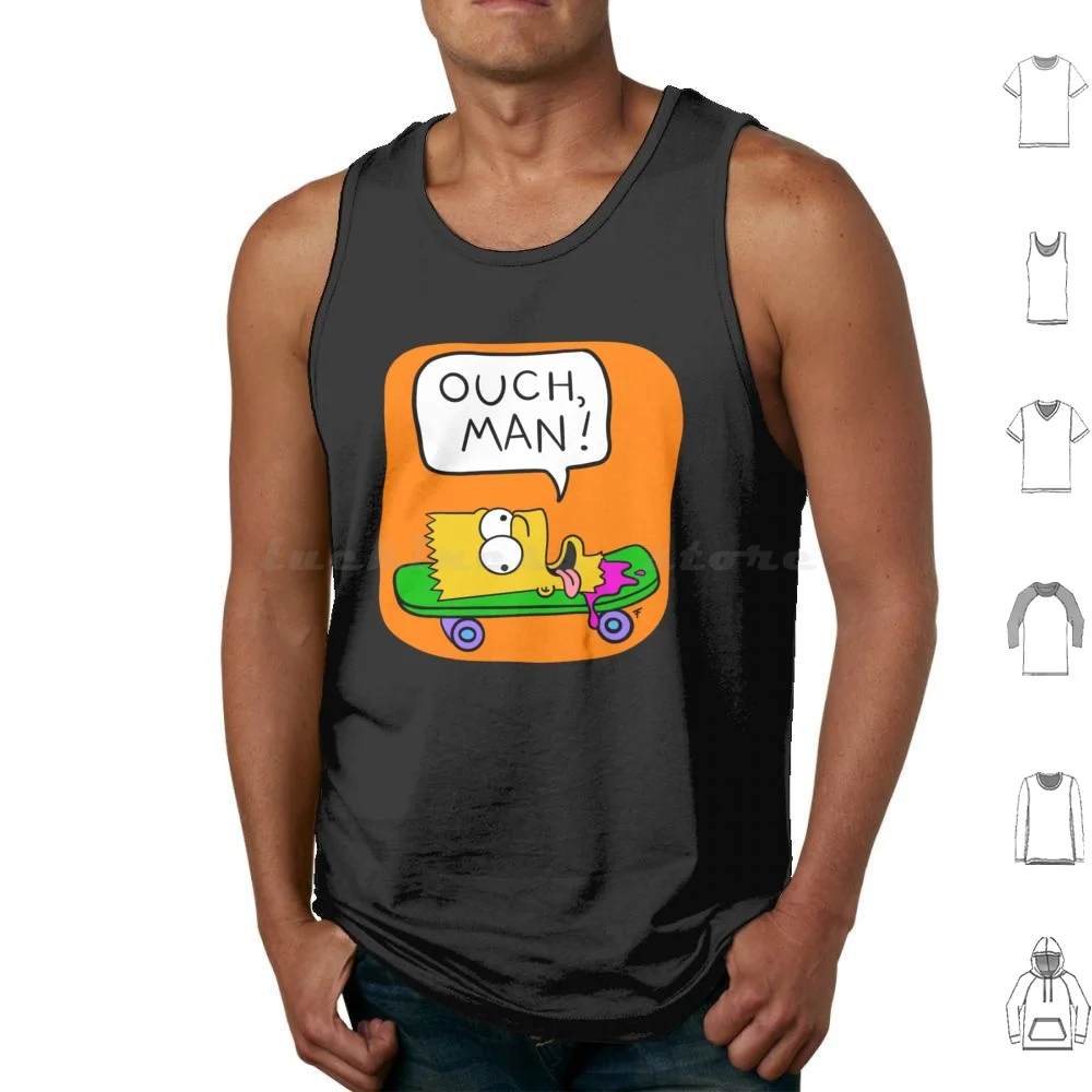 Ouch Man-Background Tank Tops Vest Sleeveless Bart Homer The Thoh Tree House Of Horror Horror Cartoons Retro Halloween