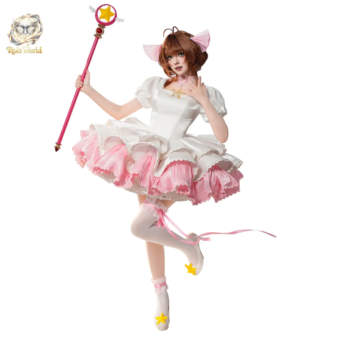 New Cardcaptor Sakura 2.0 Pink White Battle Outfit Full Set Cosplay Costume Anime Women Dress For Comic Con Halloween