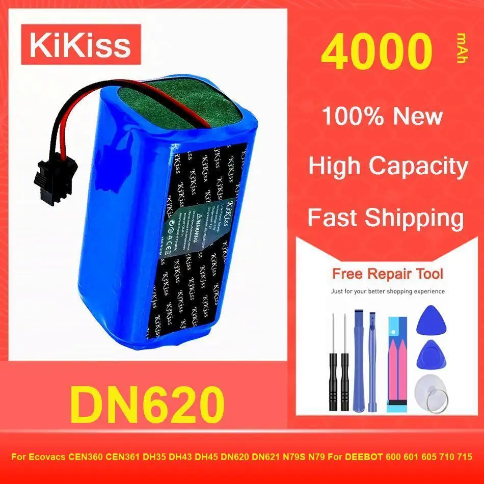 

Kikiss Battery 4000Mah DN620 For Ecovacs CEN360 CEN361 DH35 DH43 DH45 DN621 N79S N79 DEEBOT 600 601 605 710 715