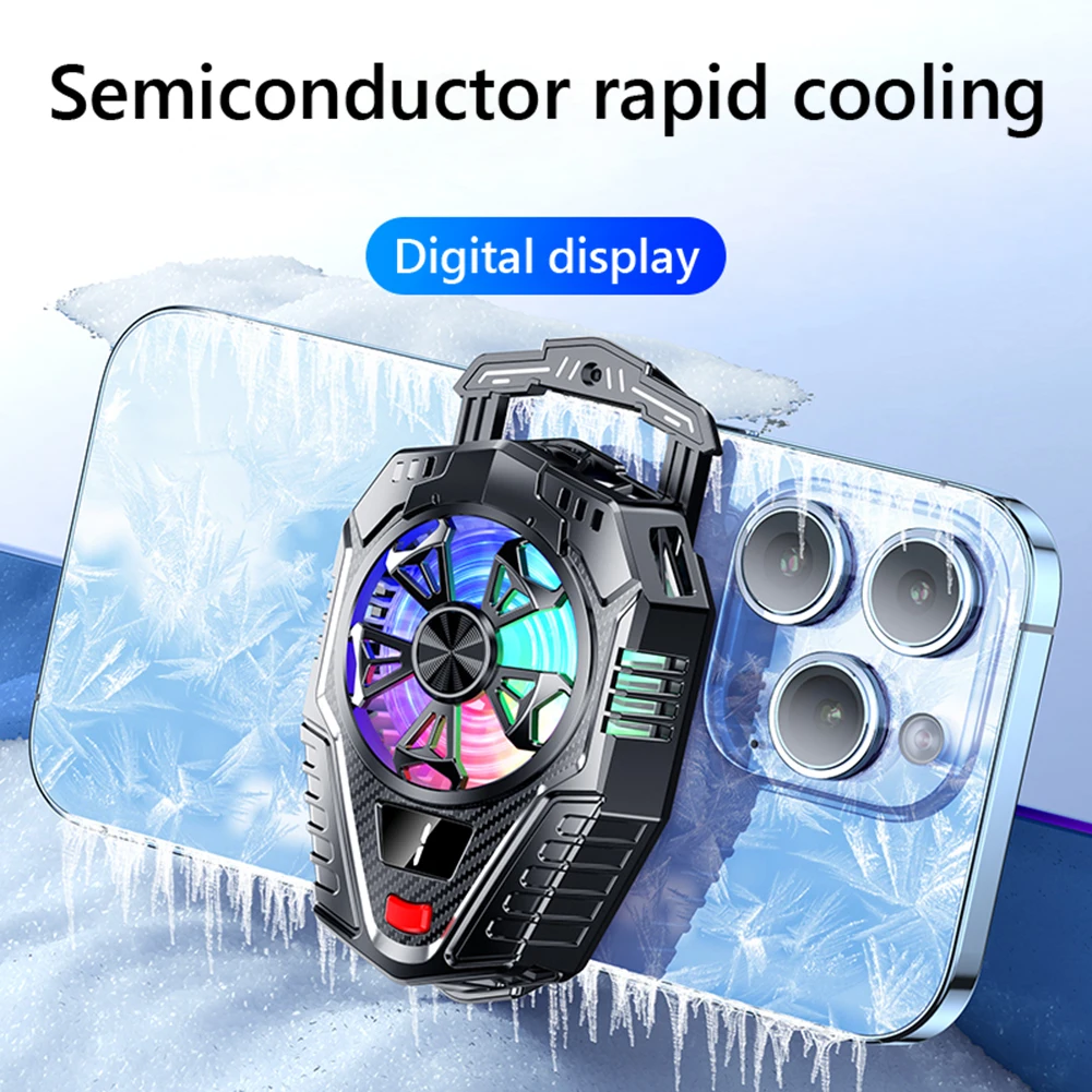 Radiator do telefonu z klipsem na tył 3-biegowy regulowany radiator do telefonu komórkowego Cyfrowy wyświetlacz LED Oświetlenie RGB do transmisji na żywo i gier PUBG