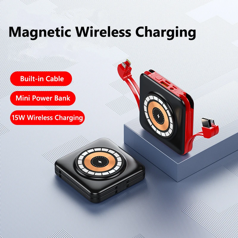 

Magsafe Power Bank 20000 мАч с кабелем PD22.5W Магнитное беспроводное зарядное устройство с быстрой зарядкой для iPhone Huawei Samsung Xiaomi Powerbank