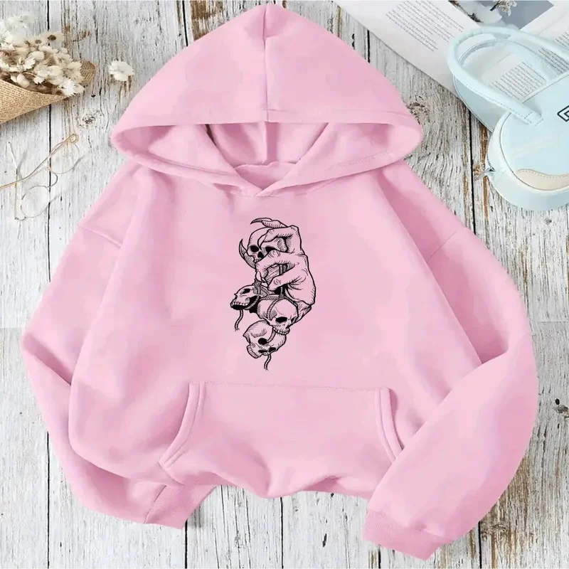 

Толстовка с принтом черепа и пальмы, уютный повседневный пуловер на шнурке, толстовка с карманами, осенне-зимняя удобная посадка для женщин