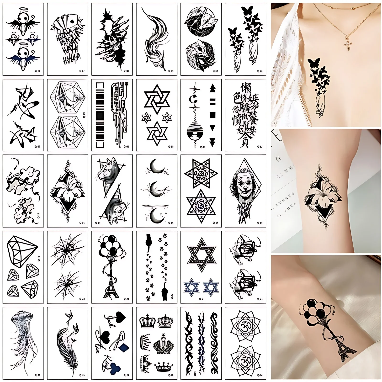 

30pcs/pack Temporary Tattoo Stickers Angel Fox Diamond Joker Waterproof Fake Tattoos for Women Men Wrist Hand Chest Leg Tatouage