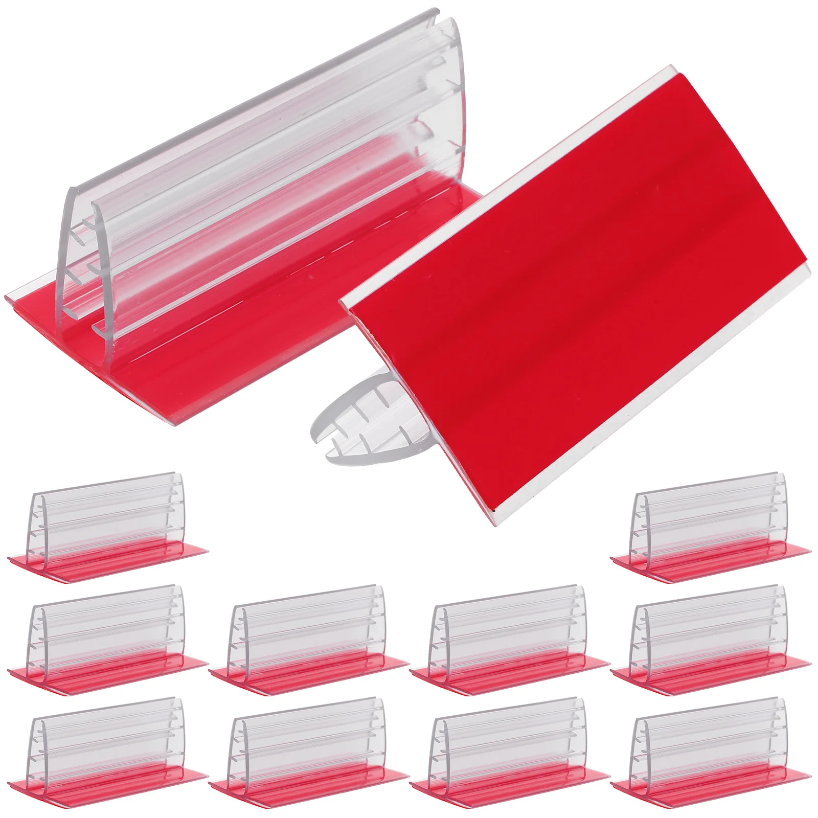 

12Pcs PVC Mini Sign Holders 2.95x1.61x1.18Inch Self Adhesive Stand for Photos Cards Memos Tags NumbersMenus Classroom Desk
