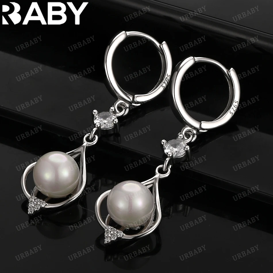 

URBABY 925 Sterling Silver Earrings Zircon Pearl Drop Earrings For Women Jewelry Fashion Party and Daily Wear