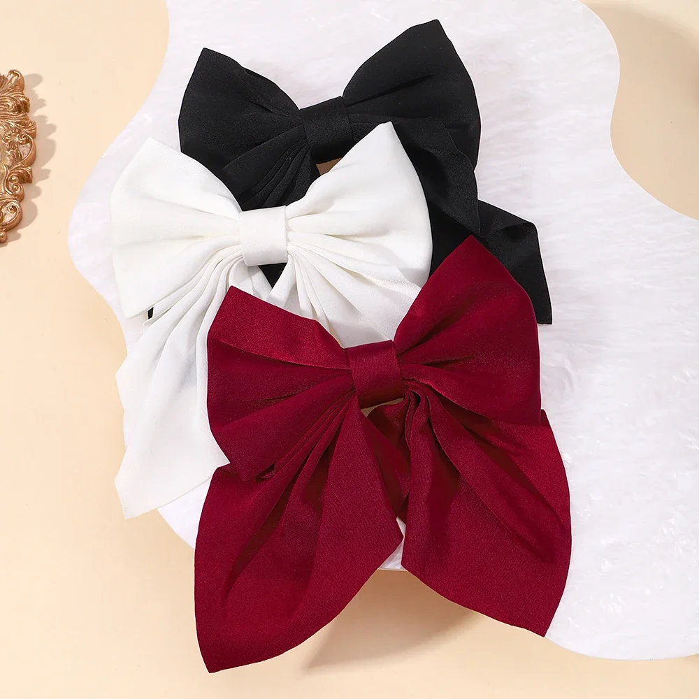 1 Solid Color Big Bows Hair Clips For Baby Girls Bowknot Hairpins Satin Butterfly Barrettes Duckbill Clip Kids Hair Accessories