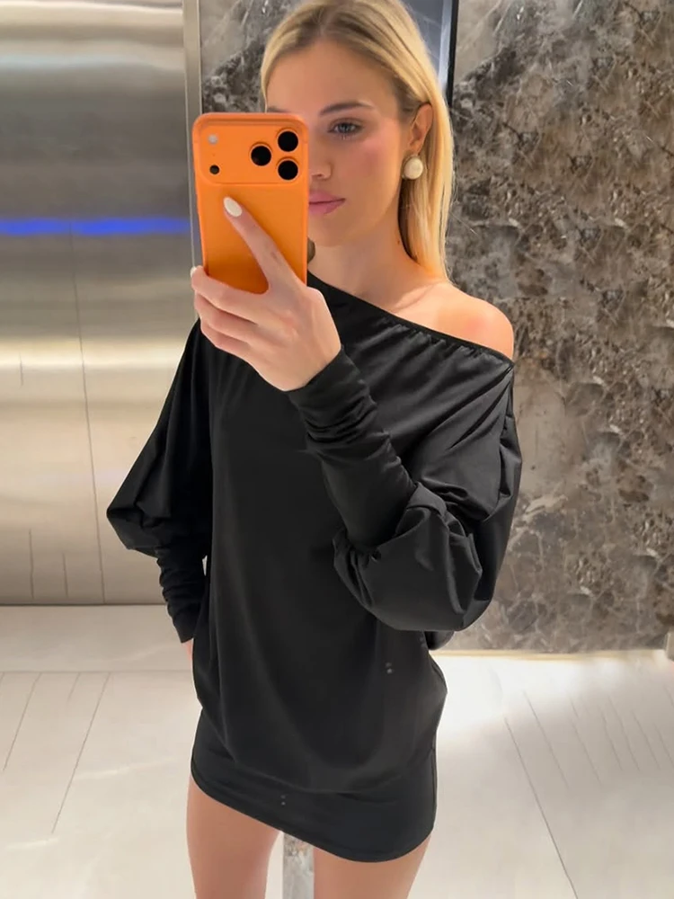 奇妙な猫スラッシュネックドレス女性背中の開いたクラシックランタンスリーブスキニーソリッドエレガントシンプルパーティークラブウェアストレッチボディコン