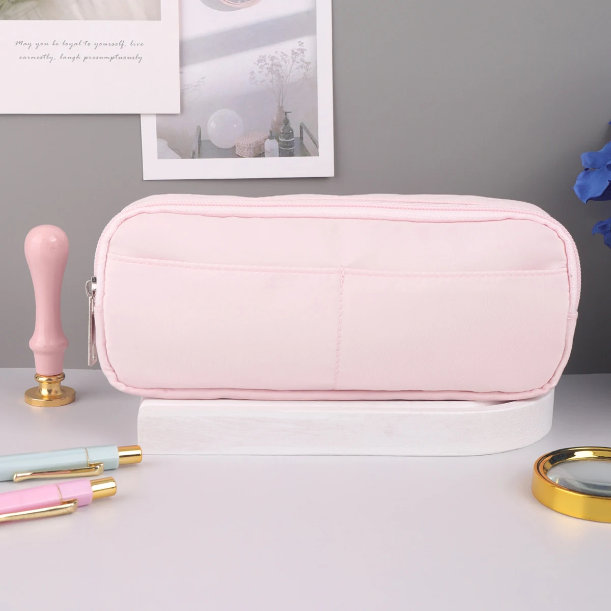 Simplicity Macaron Color Pen Bag Zipper Design Large Capacity Pencil Case Portable Stationery Organizer Student Back to School