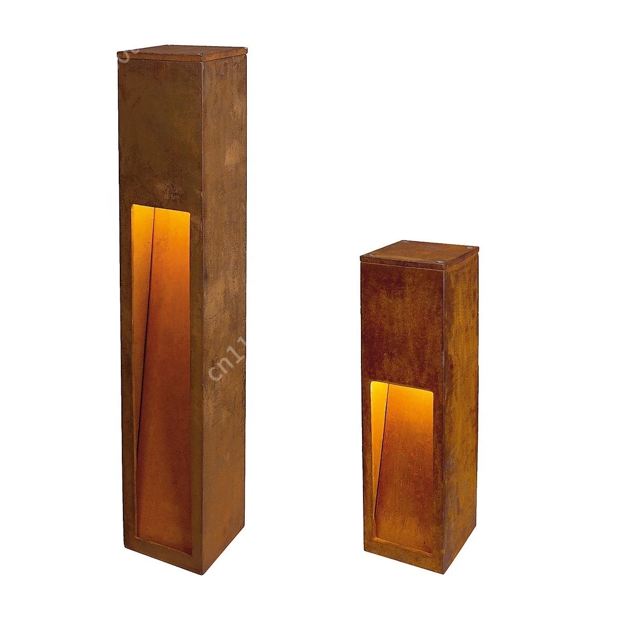 Outdoor Rusty Surface Waterproof Metal Square Bollard Light
