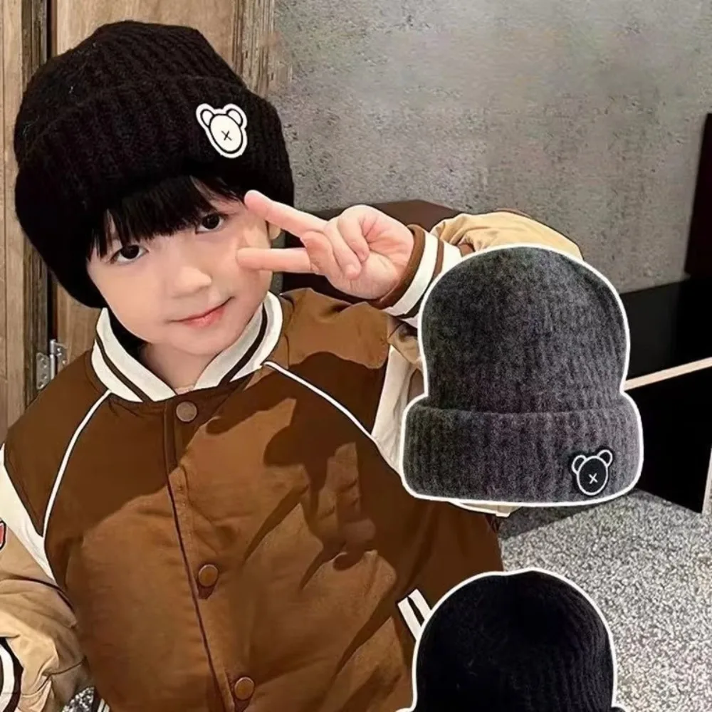 

Новая детская шапка-бини с рисунком медведя, теплая утолщенная вязаная крючком шерстяная шапка, ветрозащитная вязаная шапка для детей, мальчиков и девочек