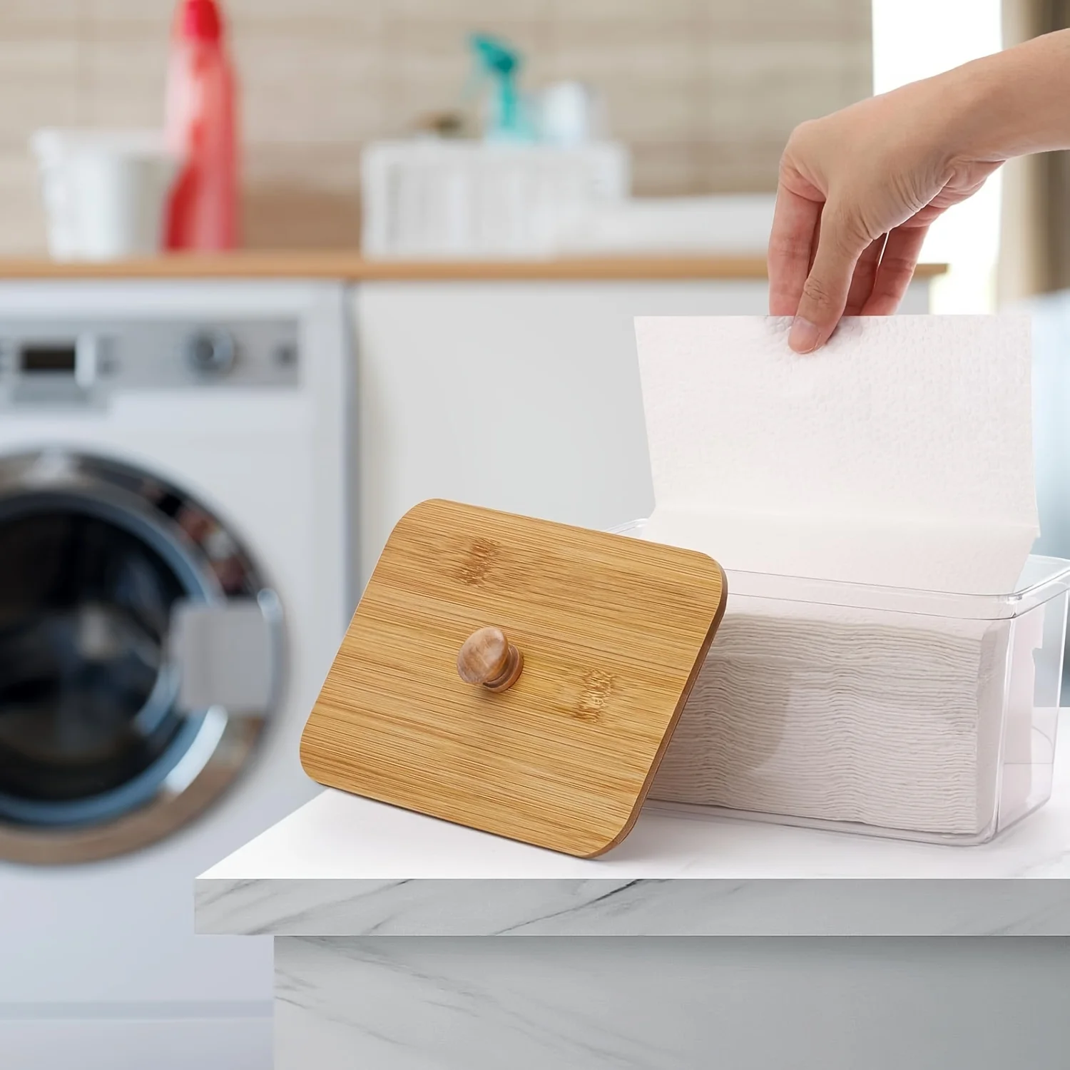 Acrylic Dryer Sheet Holder Container for Laundry Room Dryer Sheet Dispenser Laundry Room Organization Jars with Bamboo Lid